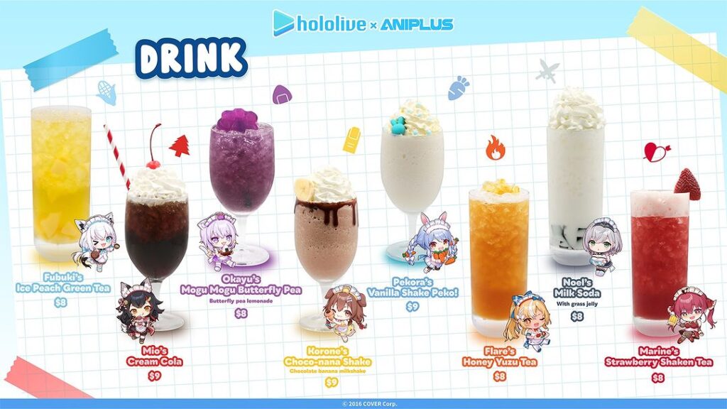 ANIPLUS Cafe announces brand new hololive collaboration, anime, anime cafe, aniplus cafe, cafe, hololive, Houshou Marine, Inugami Korone, Nekomata Okayu, Ookami Mio, Shirakami Fubuki, Shiranui Flare, Shirogane Noel, Usada Pekora, theHive.Asia